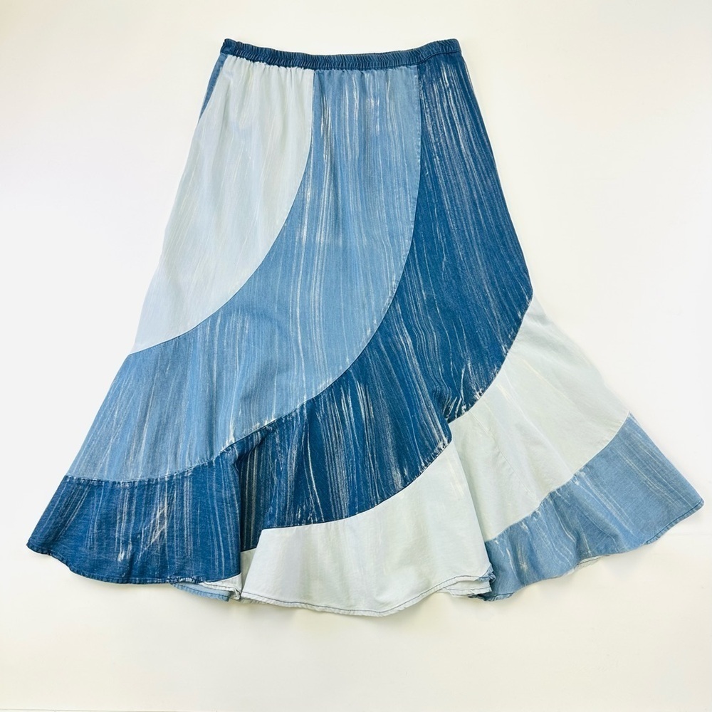 Frazzle denim Pull On Maxi Skirt Blue Wave Boho Coastal Style Fits Size 12